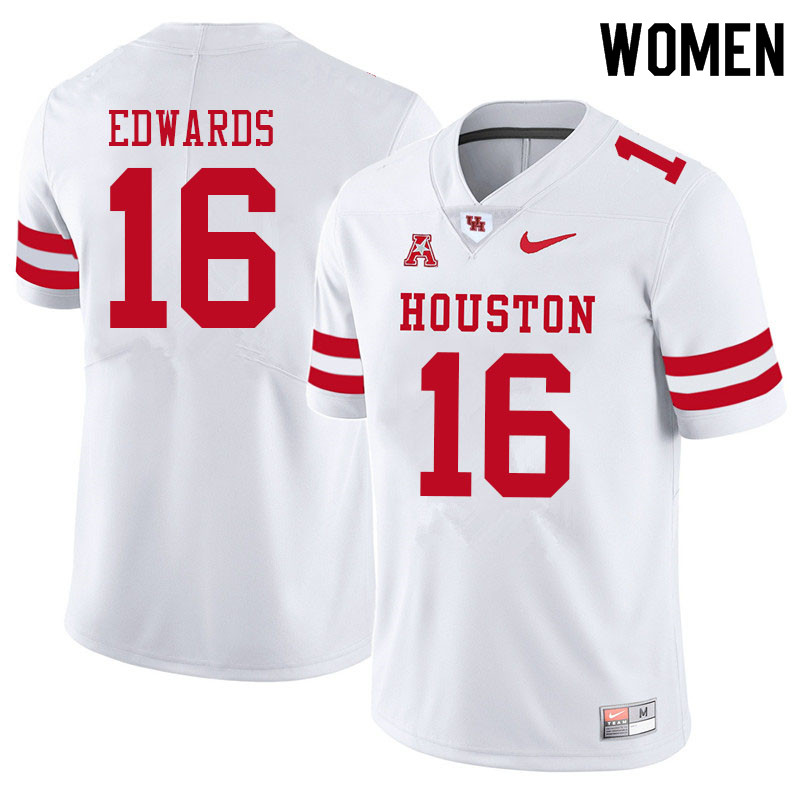 Women #16 Holman Edwards Houston Cougars College Football Jerseys Sale-White